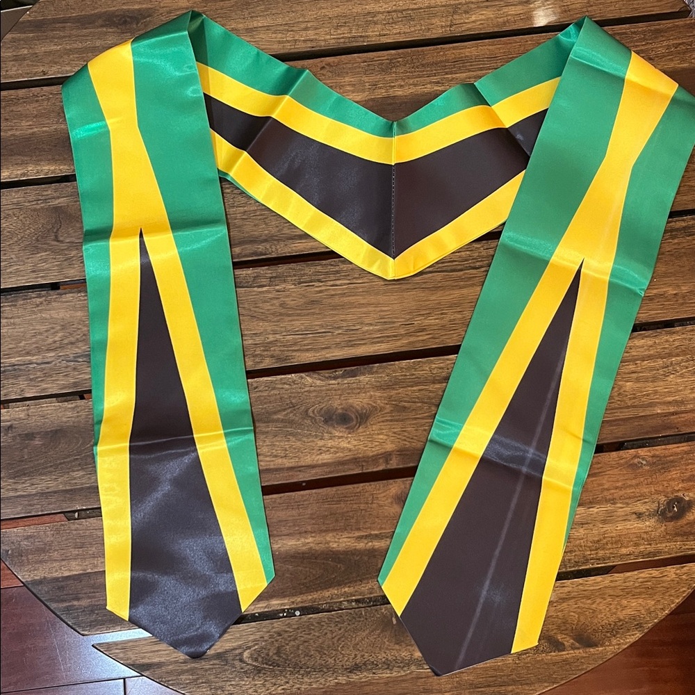 Jamaican Flag with Green and Yellow embroidered Sash New